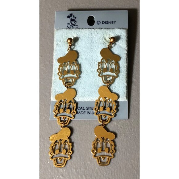 Disney Jewelry - Donald Duck Dangle Earrings Disney Surgical Steel Posts Pierced Gold Color